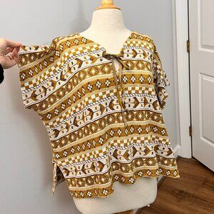 Erica Tanov Retro Sweater Top Mustard Leather Tie